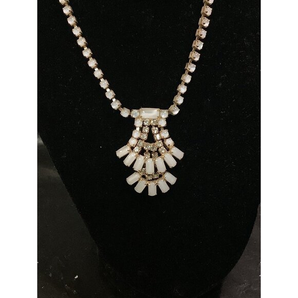 VTG Joseph Warner Goldtone & White Moonstone Rhinestone Choker 15” Necklace Adju - Picture 2 of 5